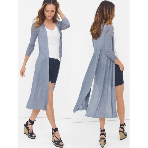 White House Black Market Sweaters - WHBM | Split Back Duster Cardigan in Blue
